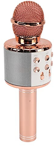 Shanrya Microfono karaoke Bluetooth senza fili, Microfono a Condensatore Bluetooth HiFi Stereo Riduzione del Rumore 100Hz-10KHz per la Trasmissione per Concerti (Oro Rosa)