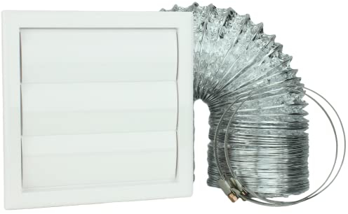 VENTS Cooker Hood Duct Vent Kit, 150mm (6-inch) Diameter. White Louvered Grille, 2 Jubilee Clips, 3 Meters Semi-Rigid Metal Aluminium Ducting