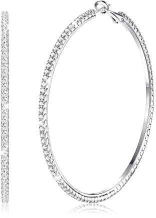 MILACOLATO Silber Creolen Ohrringe für Damen, Funkelnde Cubic Zirkonia Große Creolen Hängeohrringe, 925 Silber Klappohrring Post, Hypoallergen CZ Großer Klappcreolen Ohrringe Schmuck 60mm