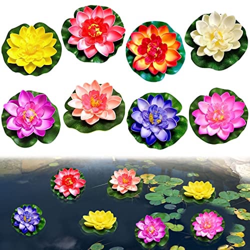 JOKILY 8 Stück Schwimmende Blumen, Wasserlilie Pflanzen, Künstliche Seerosen Schwimmend, Künstliche Blumen White Lotus, Teichpflanzen Künstlich, Schwimmende Teichdeko für Gartenterrasse Dekoration
