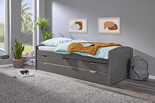 möbelando Funktionsbett Lena I aus Holz in Grau. Abmessungen (BxHxT) 205x63x98 cm
