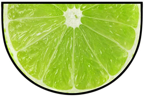 Grass-Green Limes Pattern Half Round Door Mat Indoor Entrance,Lemon Print Non Slip Absorbent Doormats,36x24 Inch Wear Resistant Semi Circle Floor Mats Area Rugs for Kitchen Patio Home Decor