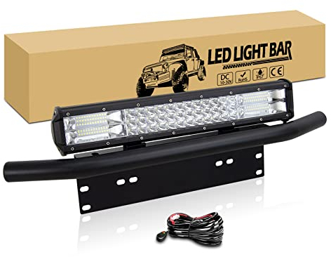RIGIDON 7D Barra Led Fuoristrada, 45cm 252W Tripla riga Barra Luce Led + Staffa Targa Alluminio Bull bar Paraurti Anteriore con Cablaggio per 4x4 Auto Veicoli Trattore SUV ATV UTV 4WD