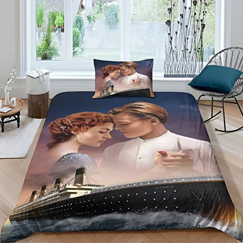 FGAITH Bettwäsche 3D Titanic Bettbezug Set Single(135x200cm) Bettwäsche Set Bettbezüge Mikrofaser Bettbezug Mit Reißverschluss Und Kissenbezug