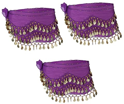 Sosoport 3st Goldener Rock Randbereich Renaissance-Rock Rock Für Bauchtanz Bauchrock Hüftrock Tanzen Bauchtänzerin Kostüme Für Damen Plus-Size-Tops Tanzschal Violett Hüfttuch Pirat Fräulein