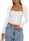 REORIA Women's Fall Sexy Casual Square Neck Long Sleeve Tight Cropped T Shirts Slim Fitted Basic Y2K Trendy Going Out Crop Tops for Teen Girls White Small