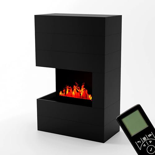 GLOW FIRE Wasserdampf Kamin TUCHOLSKY Links (Standkamin) - Elektrokamin mit realistischen LED 3D-Flammen, Knistereffekt & Fernbedienung, 90x140 cm - Opti-Myst 500 Elektro Kamin, Schwarz