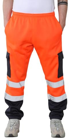 AAIF RETAILS® Men Hi Vis Viz Workwear Trousers Jogging Bottom Visibility Safety Fleece Pant UK (Orange/Navy Blue 4XL)