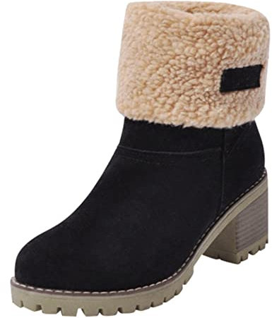 YULONGESS Winterstiefel Damen: Warme Gefüttert Stiefel, Anti-Rutsch Halbhohe Ankle Boots, Klassisch Kurzschaft Boots Schuhe, Bequem Winterboots, mit Absatz Winterschuhe, Stiefeletten, Arbeitsschuhe