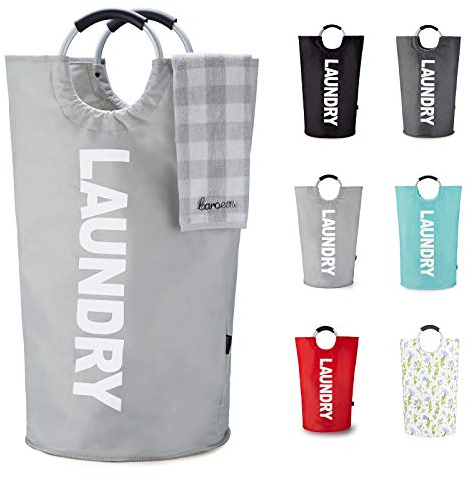 Caroeas 125L Panier à Linge Grande Capacité, Sac à Linge Pliable avec Poignées Rembourrées, Corbeilles à linge，Idéal pour le Rangement et le Transport des Vêtements，Gris clair