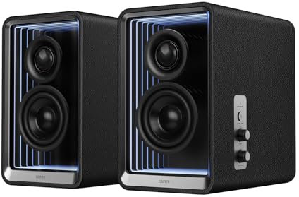Edifier QR65 Desktop Active Monitor Fast Charging PC Speakers, 70W RMS Hi-Res Audio Monitors, Bluetooth Speakers with Stands for Computer Gaming, Bluetooth/USB-A/RCA Input, Abyss Light Effects (Black)