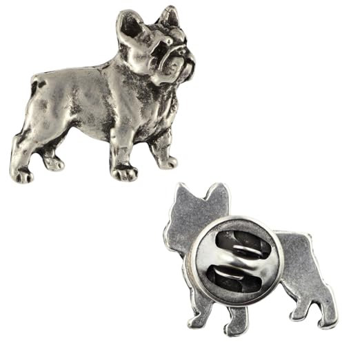 Art-Dog Unikate Silber Hund Anstecknadel - Versilbert Handmade - Broschen Frauen - Lustige Pins - Silber Brosche Schmuck - Französische Bulldogge I – 2,1x2,1x3cm