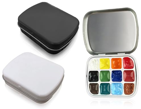 Lhbwhiz 2 Set Leere Aquarellpalette Malkasten, 12 Mulden luftdicht Palettenbox, Empty Reise Tragbare Aquarellpalette, Metallkasten für DIY Reise Aquarellpalette