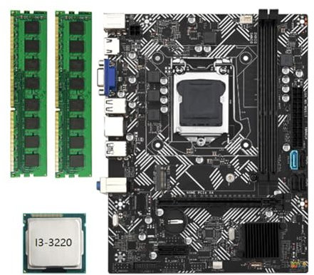 Biwwubik Scheda madre da scrivania B75M- +CPU I3-3220 +2X DDR3 1600MHz 8G RAM LGA 1155 USB 3.0 SATA 3.0 Scheda madre del computer