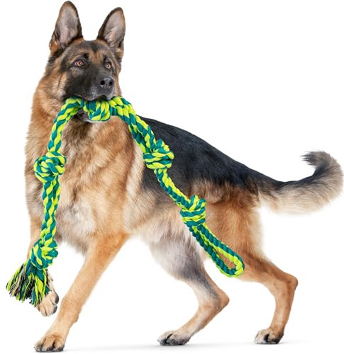 SHARLOVY Jouets pour chiens de grande taille et masticateurs agressifs, jouet pour chien extra large durable, corde à 5 nœuds, corde robuste à mâcher en coton pour chiens de grande race, corde
