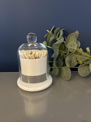 Mabel & Ivy White Tip Matches in a plain Glass Dome Cloche Bell Jar - Candle Care home Decor