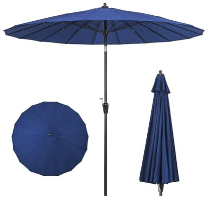 GOPLUS Parasol de Jardin Extérieur, 265CM Grand Parasol Inclinable en Aluminium avec Manivelle, 18 Baleines, Toile Imperméable et Résistante, pour Balcon, Terrasse, Base Non Incluse (Bleu)