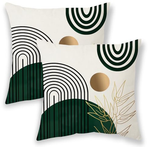 BETGINY Boho-Sommer-Kissenbezüge, 40,6 x 40,6 cm, 2 Stück, dunkelgrün und goldenes Blatt, Outdor, dekorative Wurfkissen, Mitte des Jahrhunderts, abstrakte Kunst, Bauernhaus-Dekor-Kissenbezug,