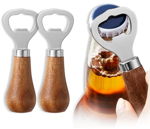 SHFYFHS 2Pcs Wooden Handle Stainless Steel Bottle Opener