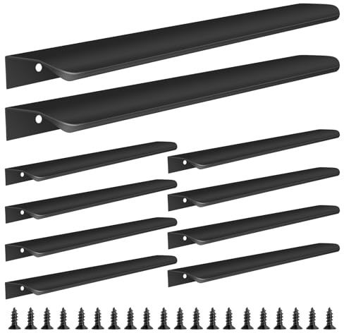 Malimali 10 Pack 300mm Black Kitchen Cupboard Handles, Drawer Handles Pulls | Finger Edge Pulls for Cabinets and Drawers, Long Wardrobe Door Handles, Modern Aluminum Bathroom Cabinet Handles, Matte Black
