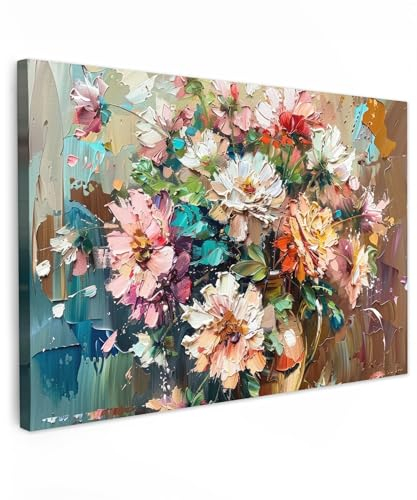 MuchoWow© Leinwandbild Groß 120x80 cm XXL Dekoration Wohnzimmer Bilder Pictures Wall Decoration Living Room Wohnungs Deko Moderne Bild Blumen - Malerei - Farbenfroh - Aquarell