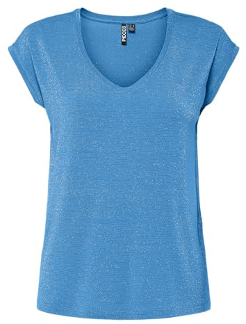Pieces Pcbillo Tee Lurex Stripes Noos Bc, Azure Blue, M