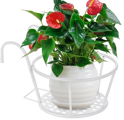 Support de Pot Fleuri en Métal Jardinière Rond pour Balcon Crochet en Fer pour Balustrade