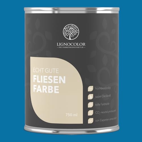 Lignocolor Fliesenfarbe matt | hochbeständige Farbe für Wand- & Bodenfliesen (Blau matt, 750 ml) | hochdeckend für den Innenbereich