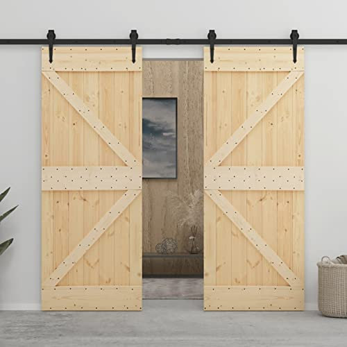 Keyroto Schiebetür Holz Holztür Schiebetür Holztüren Innen Holzschiebetür Schiebetür mit Beschlag Kiefer Massivholz 90x210 cm