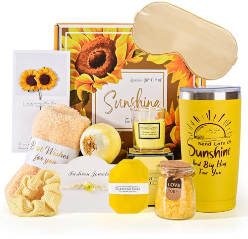 Geschenke für Frauen, Get Well Soon Geschenkkörbe für sie, entspannende Bad Spa Geschenke Kit, einzigartige Self Care Paket für Mama, Schwester, Frau, Freundin, Freund (Yellow)