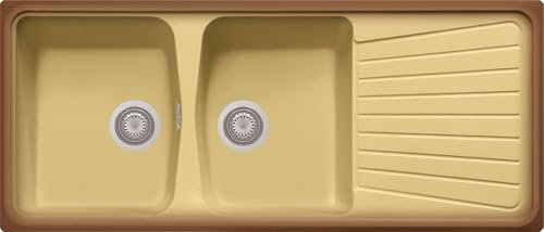 Lavello cucina Borgogna Terra di Francia 116 x 50 cm 2 vasche e gocciolatoio Made in Italy