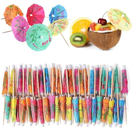 VITEVER 100PCS Cocktail Schirmchen Cocktail Zubehör Papierschirmchen, Bunte Cocktailschirmchen Cocktail Dekoration Papier für Bar Deko Cocktailzubehör Trinkfrüchte Essen Wein Party