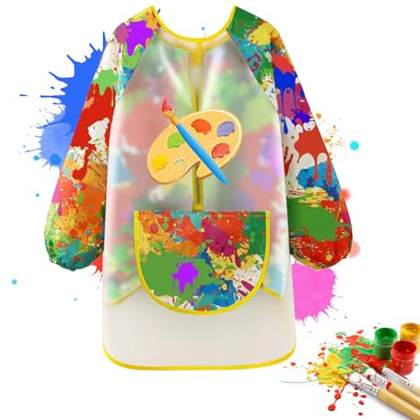 Malschürze Kinder, Malkittel Schule 1. Klasse, Wasserdicht Kinder Malkittels, Malkittl Kinders mit Ärmeln und Big Taschen, Malkittls für 6-12 Jahre Mädchen Junge, für Schule Kunst Malerei Kochen