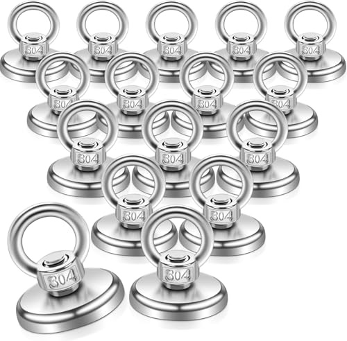 16 Stück Neodym Magnete Extra Stark 55kg,36MM Angelmagnet Stark mit Loch,Neodym Magnet Groß mit Heberinge und Schrauben,Magnet sehr Stark für Magnetfischen Camping Industrie Magneten Kreuzfahrt