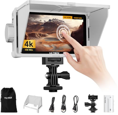 VILTROX DC-V1 DCV1 Monitor de Campo Cámara Touchscreen 5,5 Pulgadas 4K HDMI External Camera Monitor con Batería Full HD 1920x1080 IPS 3D LUT con Parasol para Sony Canon Nikon DSLR(DC-550 Lite Upgrade)