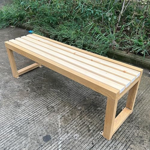 Parkbank aus Holz mit Metallbeinen für Terrasse, rückenfreier Stuhl, Outdoor-Gartenbank, perfekt für Veranda, Park und Rasen