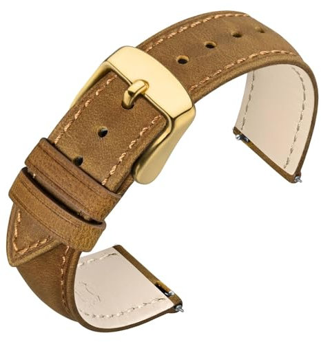 ANNEFIT Uhrenarmband 18mm für Herren Damen, Lederarmband Vintage mit Gold Schnalle, Schnellverschluss Ersatzarmband (Hellbraun)