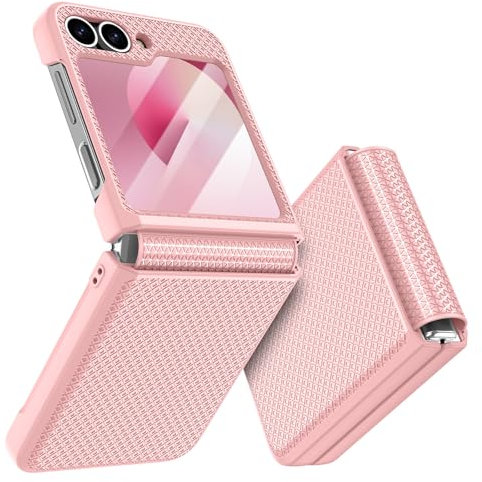 Doeshine for Samsung Galaxy Z Flip 6 / Flip 7 FE Case with Back Screen Protector & Hinge Protection, Slim Fit Stylish Texture Non-Slip Hard Shockproof Protective Cover for Galaxy Z Flip 6 (Pink)