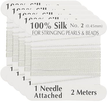 PATIKIL Silk Cord Thread, 5 Pcs Pure Silk Beading Thread Cord Size 0.45 mm with the Knotting Pearls Needle Attached, White