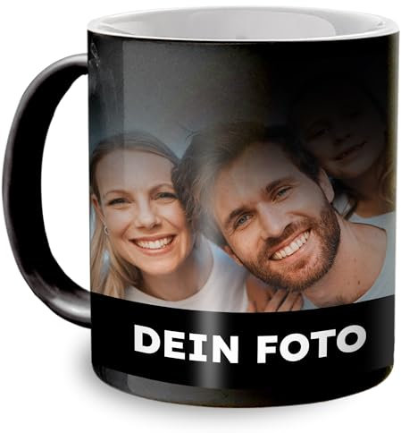 Cimpress Customisable Color Changing Heat Mug, Custom Ceramic Heat Changing Mug, Promotional Mugs with Custom Logo, Personalised Magic Photo Gift, 325 ml, Black
