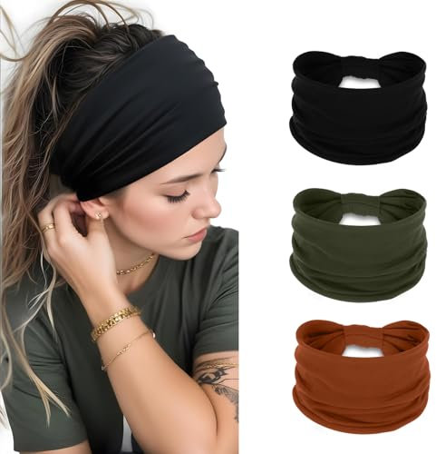 HJZHII 3 Pièces serre tete femme, bandeau large cheveux femme foulard cheveux bandeaux mode pour femmes Élastique Bandana Yoga Sport Headband bohème Accessoire entraînement course à pied