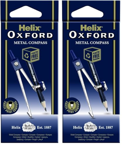 Helix Oxford Metal Compass & Pencil, Navy Blue (Pack of 2)