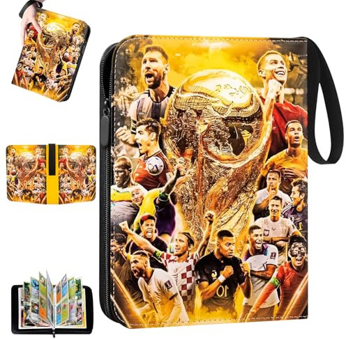GYHWOFUL Fußball Sammelkarten Album 400 Karten – 50 Seiten, 4 Fächer, Wasserdichte PU Leder Sammelmappe zum Sammeln & Tauschen, Kartenalbum für Kinder & Fußballfans