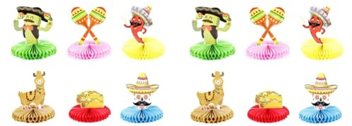Kznifmk 12-teiliges Tischset aus Wabenmuster, Fiesta, Mexikanisch, , Esel, Maraca, Sombrero, Gitarre, Tischdekoration, Tischdekoration, 12-teilig