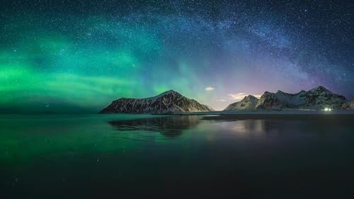 Puzzle 1000 Teile Lofoten Nordlichter und Milchstraße 38x26CM
