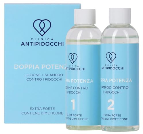 Clinica Anti Pidocchi Doppia Potenza - Elimina efficacemente pidocchi e lendini - Kit per il trattamento dei pidocchi - Lozione e shampoo al dimeticone per adulti e bambini - Profumo di eucalipto