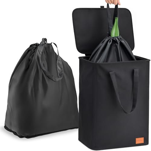 Poubelle de Tri Sélectif 65L - Collecteur de Bouteilles pour Recyclables & Verre - Poignées Doubles - Cordon Sécurisé - Résistante à l’Eau avec Sac de Transport - pour Cuisine & Balcon