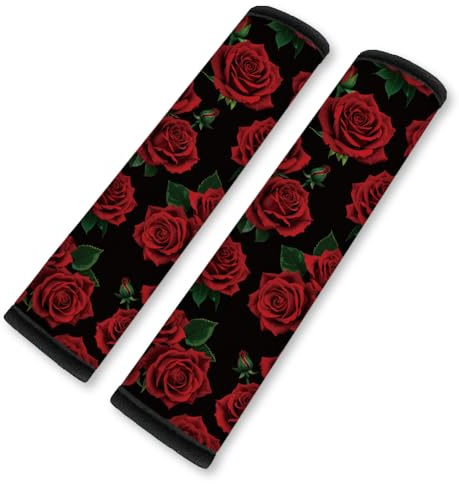 DOODLREAM 2 Stück Auto Gurtschoner Rote Rosen Blumen Sicherheitsgurt Polster Autogurt Kompatibel für Kinder Erwachsene mit Den Sicherheitsgurten und Rucksackgurten Aller Autos