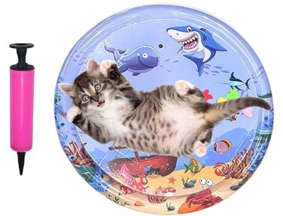 Alfombrilla refrescante para gatos con peces | Juguete de agua estimulante para gatos, cama de juego para viaje, piscina de verano, sueño exterior