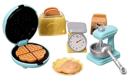 Miniature Dollhouse Furniture Kitchen Appliance Set with Toaster, Mixer, Waffle Maker and Accessories, 1/12 Scale Doll House Accessories Mini Houses Pretend Play Toy Model for Playhouse Decoration